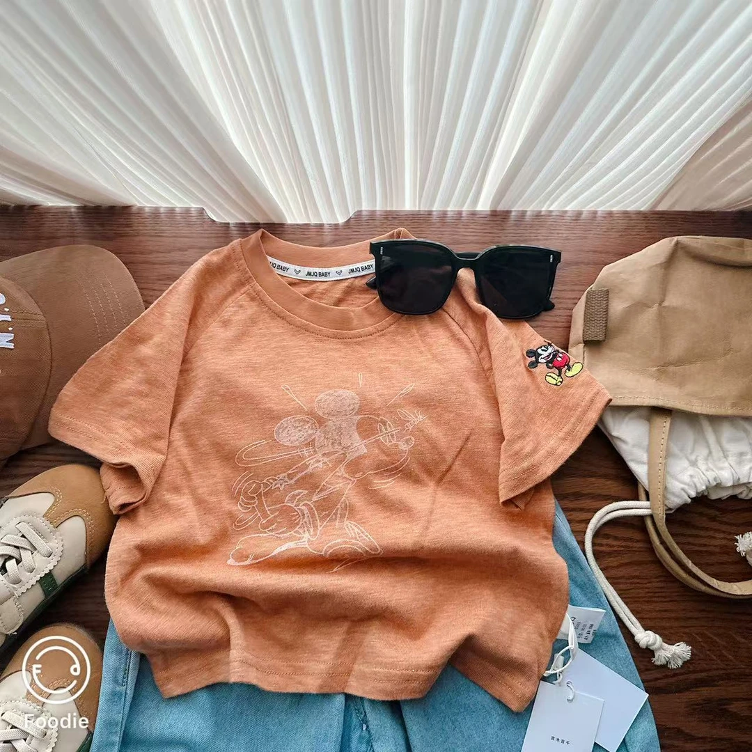 【JMJQ 25103】夏季新款中小童卡通美式印花圆领短袖体恤