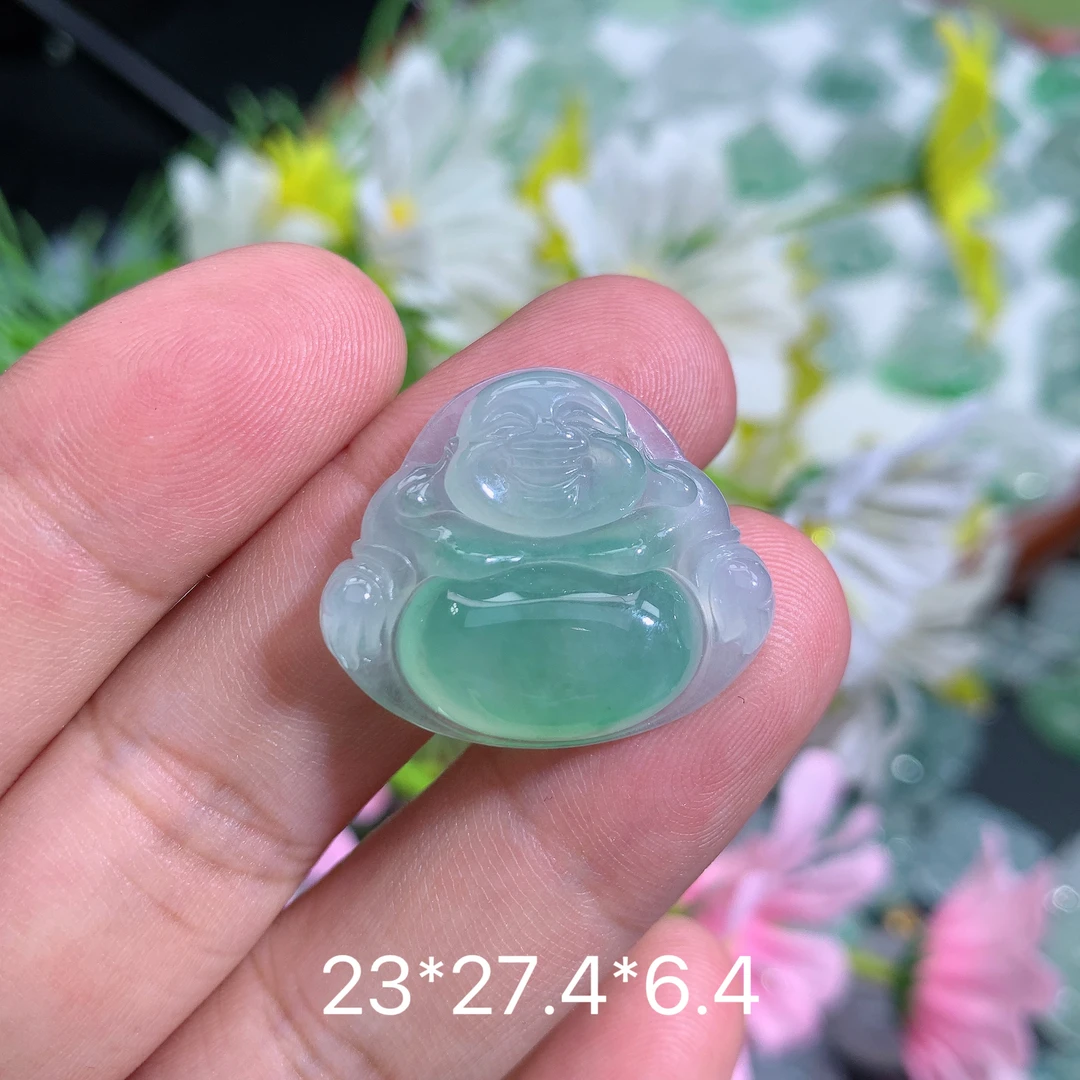 缅甸天然翡翠A货冰种飘绿佛公吊坠路女款气质时尚镶嵌绿色轻奢