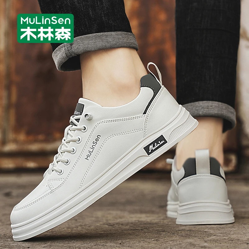 木林森小白鞋男2025年新款秋季透气运动休闲男士板鞋轻便厚底男鞋