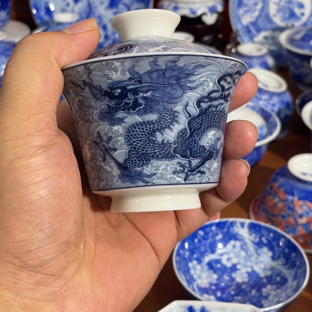 剩***盏直播间  海水龙纹盖碗