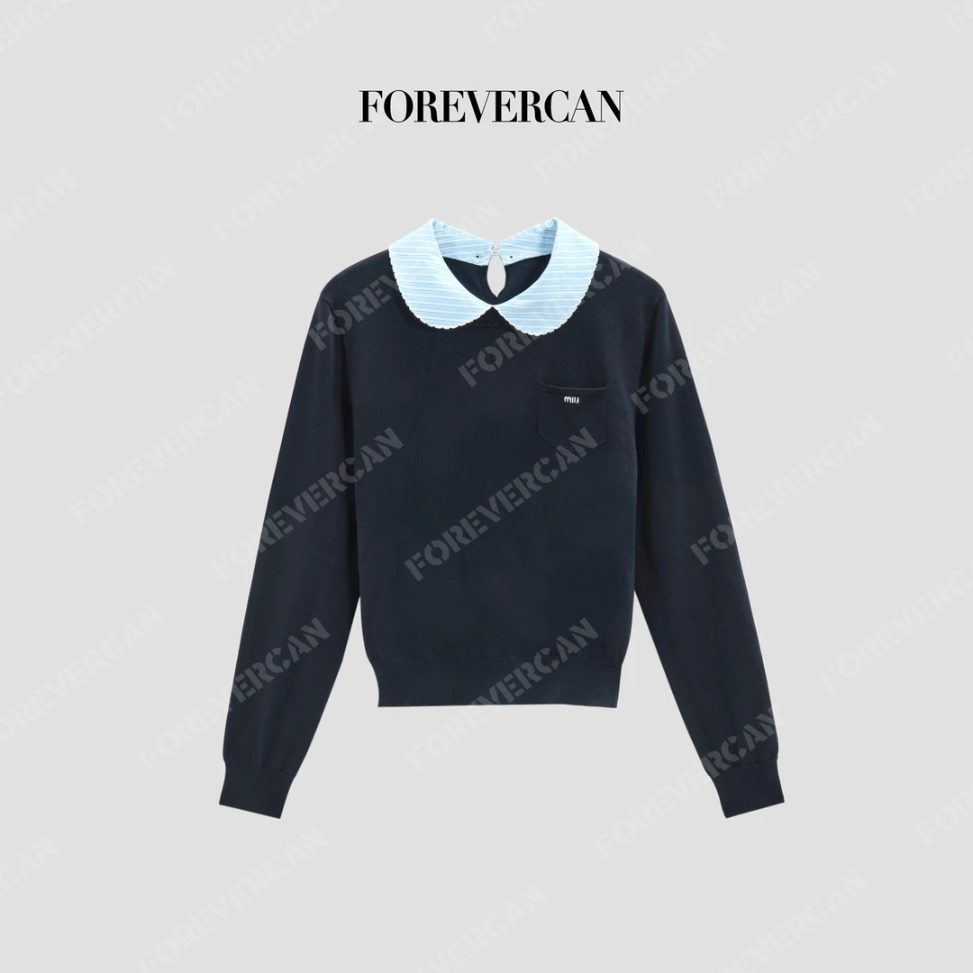 FOREVERCAN“维尔德”知识分子拼色彼得潘领针织毛衣MY10173