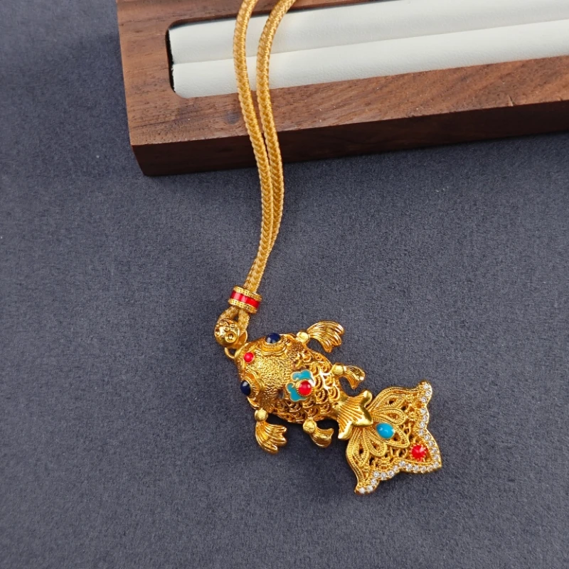 合金项链 黄色花丝逐浪金鳞鱼项链11719