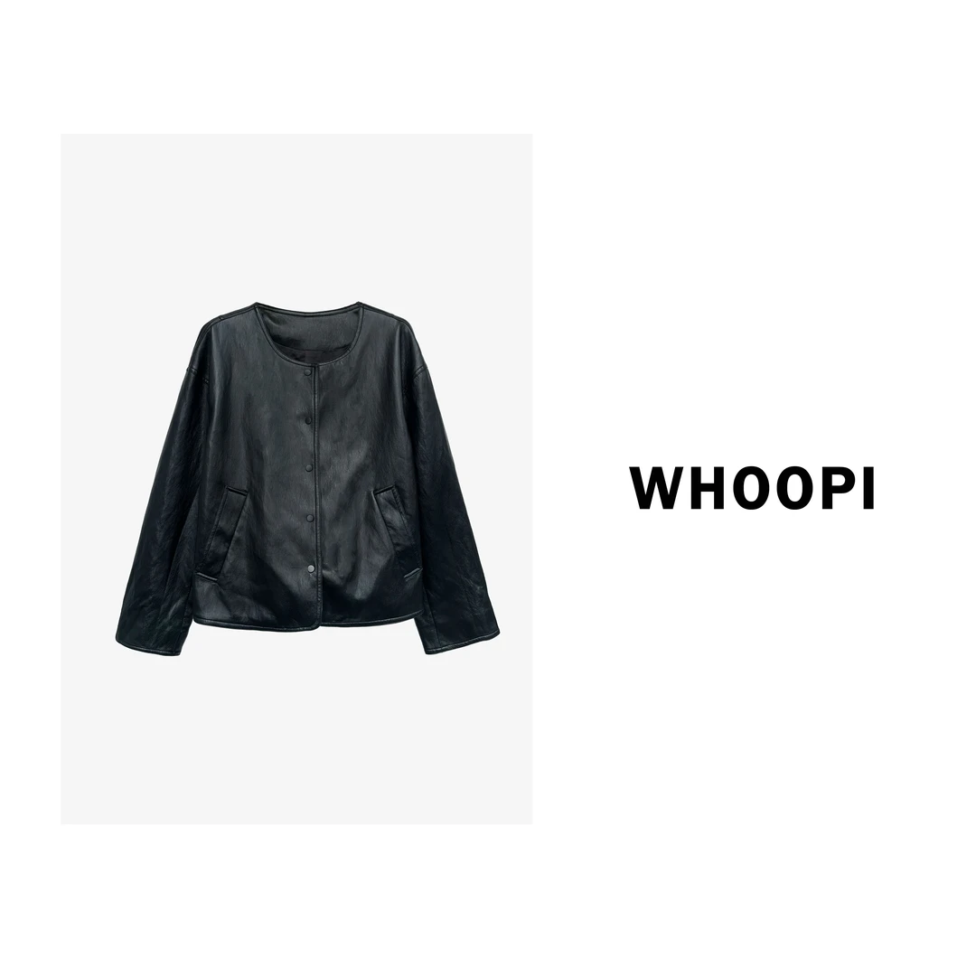 【Whoopi】【罗伯茨皮衣】法式短款皮衣新款百搭复古休闲外套女