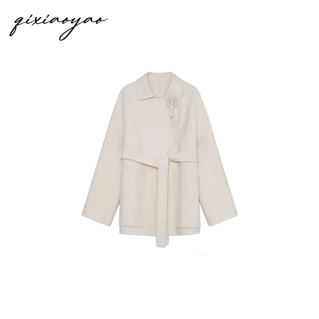 中长设计师简约双面尼大衣外套女#WWJNJ2309