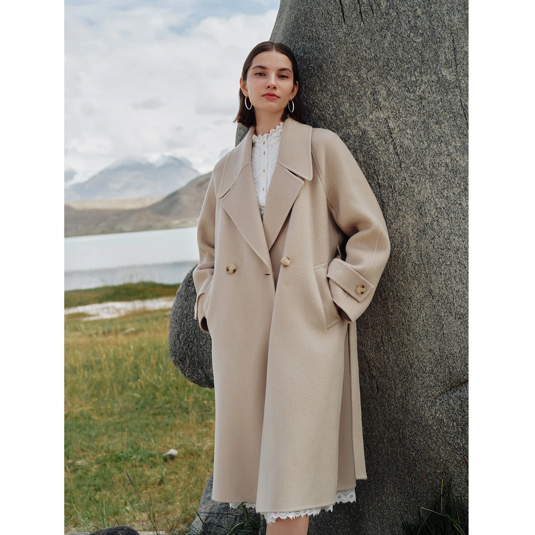 【婷婷专属】时髦气质翻领大衣女冬季优雅简约腰带收腰长外套