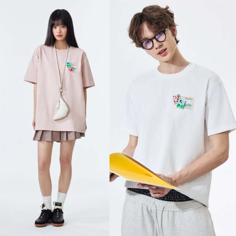 PSO Brand【凉感】230克针织邮票小狗圆领短袖夏季男女情侣装TKA124