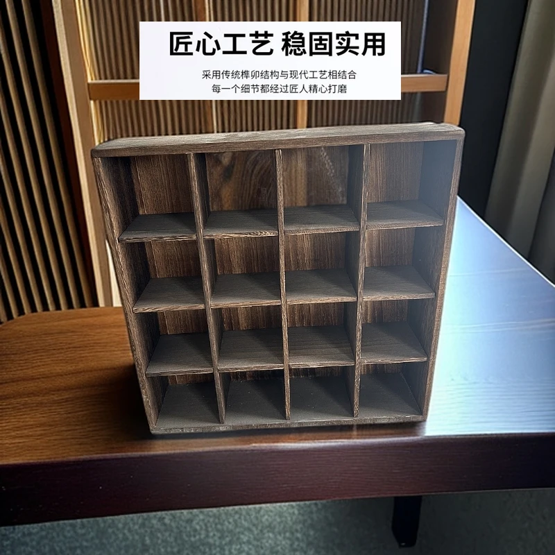 实木十六宫格茶壶展示盒茶具收纳柜置物架化妆品器皿博古架新中式