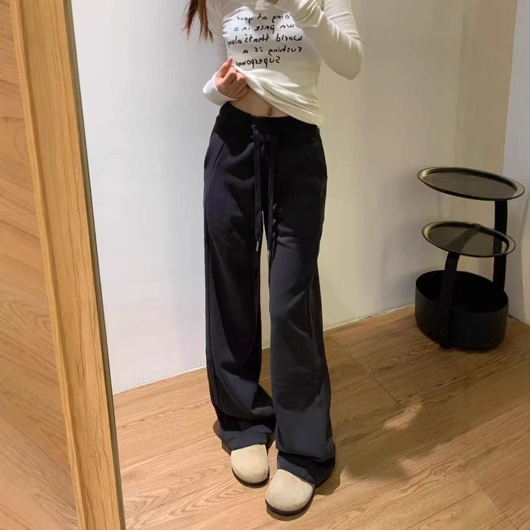 秋季薄款新款窄版高腰显瘦小个子女款女裤阔腿裤裤子女款秋季休闲