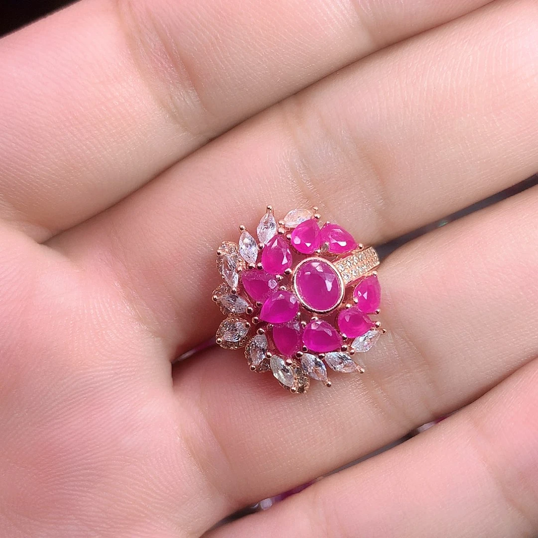 红宝石戒指银S925镶嵌