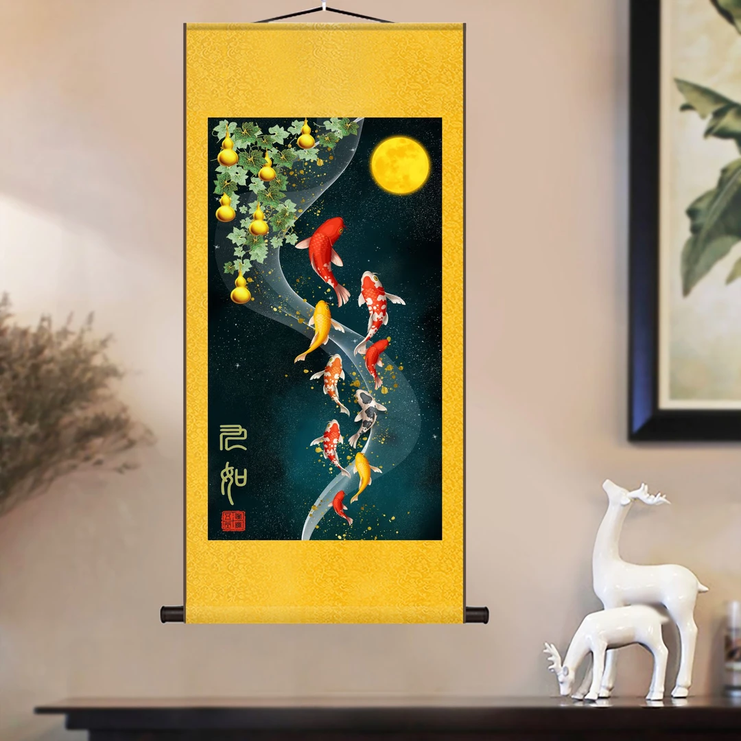【迦楠老师】七天工序 九如九鱼画 50*110cm