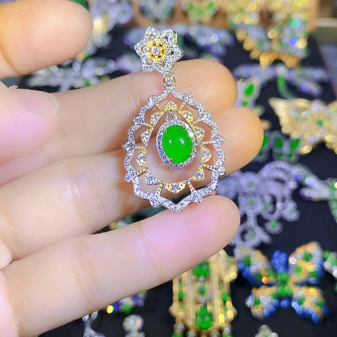 吊坠(不含链)银S925镶嵌翡翠