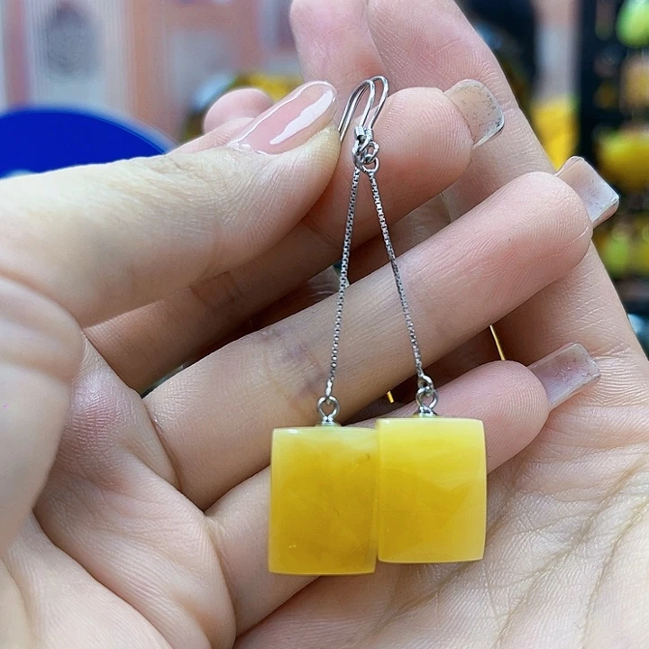 琥珀银S925镶嵌颈饰耳环