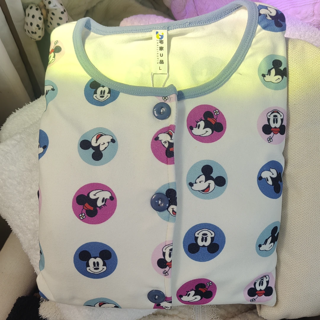 18-秋冬新款满印米奇头带胸垫长袖长裤套装