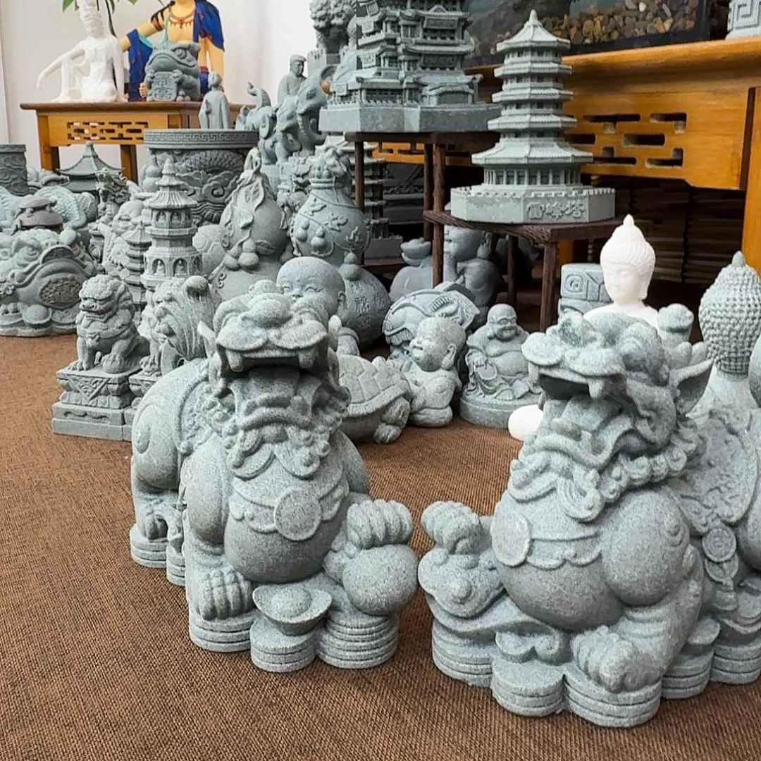 石材青砂石金钱貔貅一对