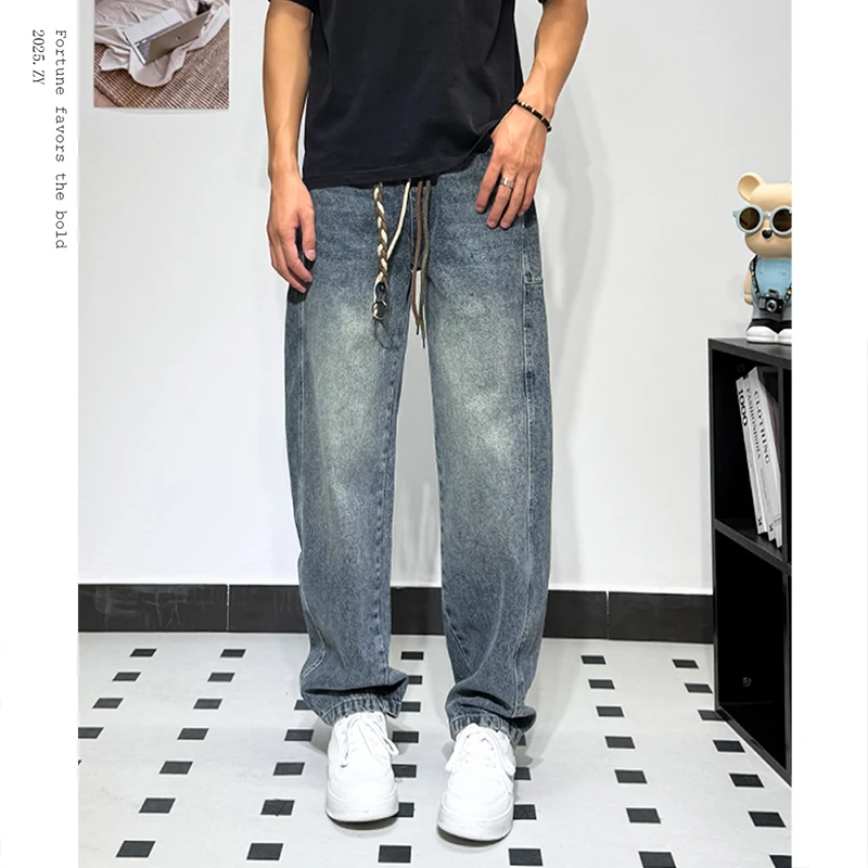 秋季立体裁剪牛仔裤免烫小直筒弹力裤子美式宽松百搭显瘦阔腿裤