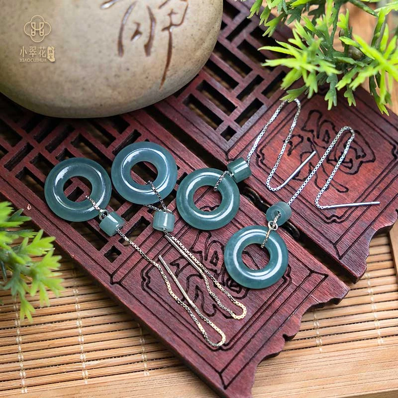 银S925镶嵌翡翠甜甜圈耳饰