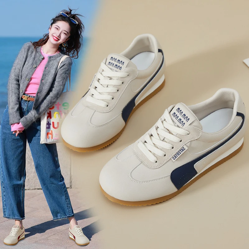 清货大码女鞋41—43德训鞋女系带圆头2025新款平底休闲板鞋阿甘鞋