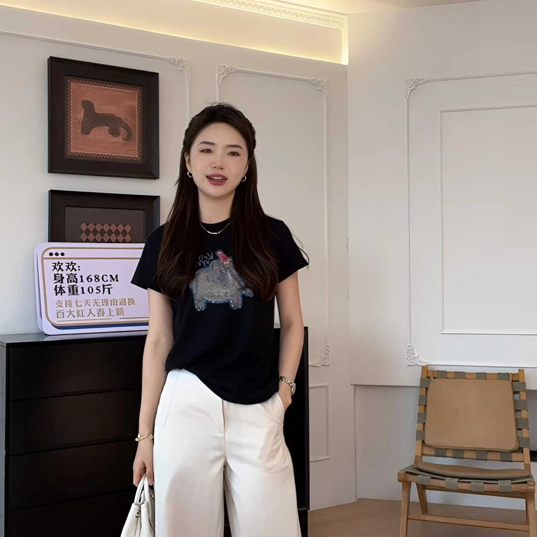 【余欢欢】红帽大象 夏季休闲宽松卡通T恤-YHW50333