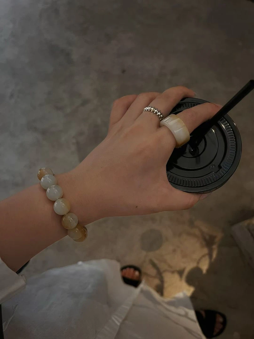 【三柒】且末糖圆珠糖白和田玉手串转运珠生日礼物送老婆 中式配饰