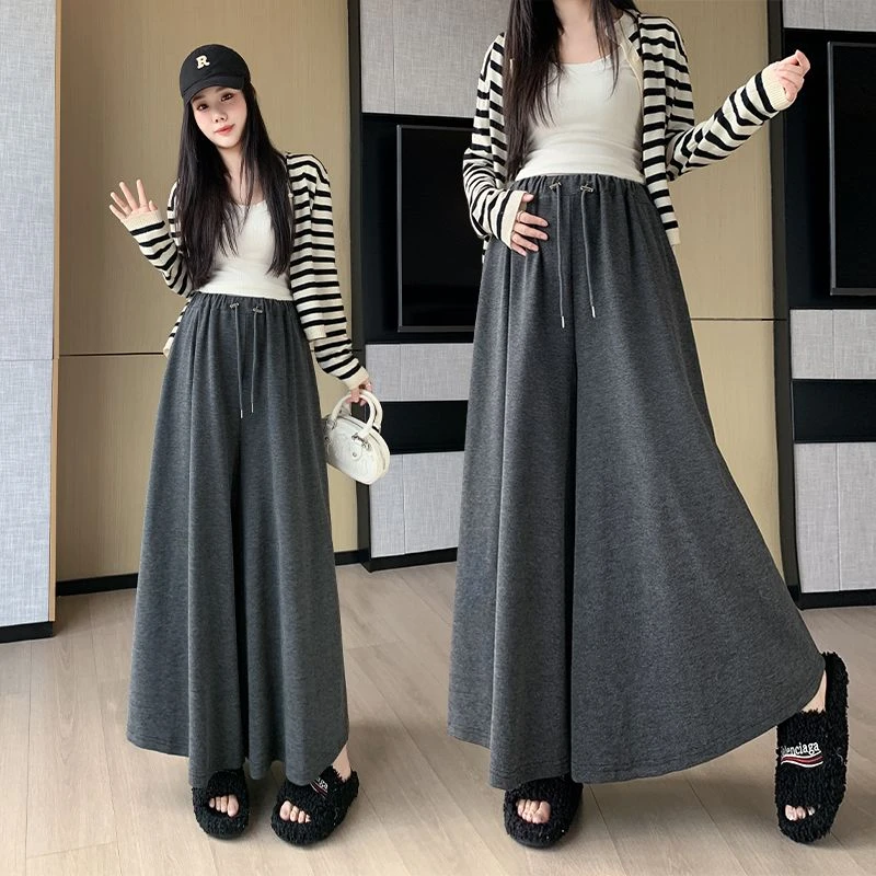 孕妇糯米裙裤女长裤春秋新款休闲时尚A字长裙裤针织阔腿半身裙裤