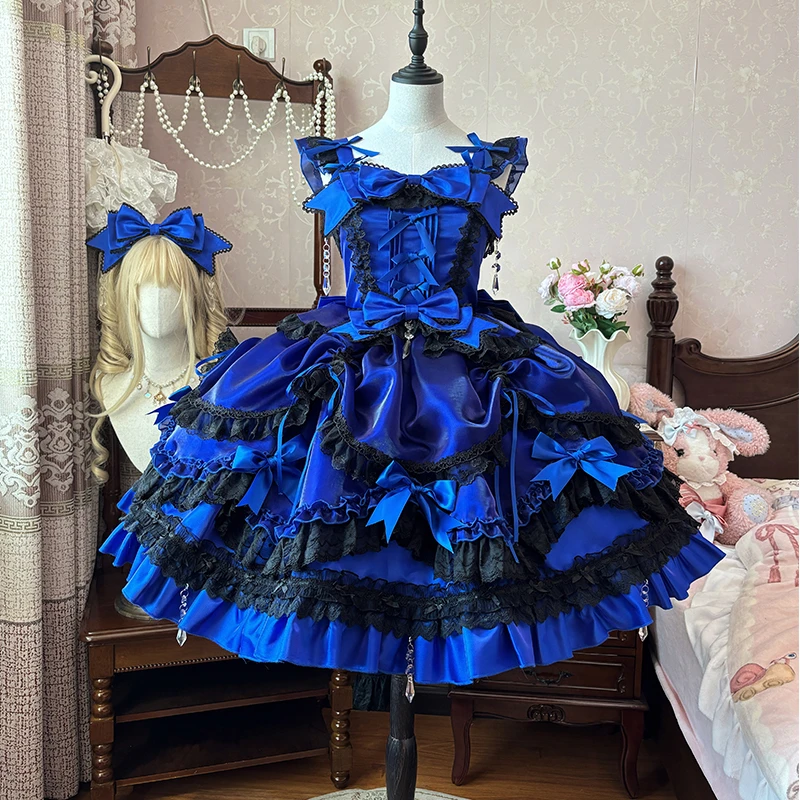 【预售】焱升绮梦Lolita-小水晶JSK藏色蕾丝春夏季轻花嫁水光纱单款