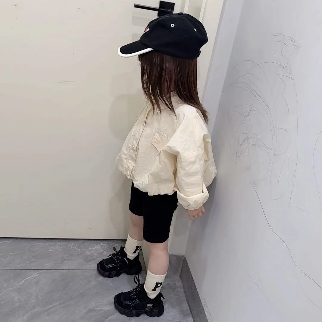2025洋气时髦翻领衬衫上衣春季新款短裤儿童春秋短款休闲宝宝小童