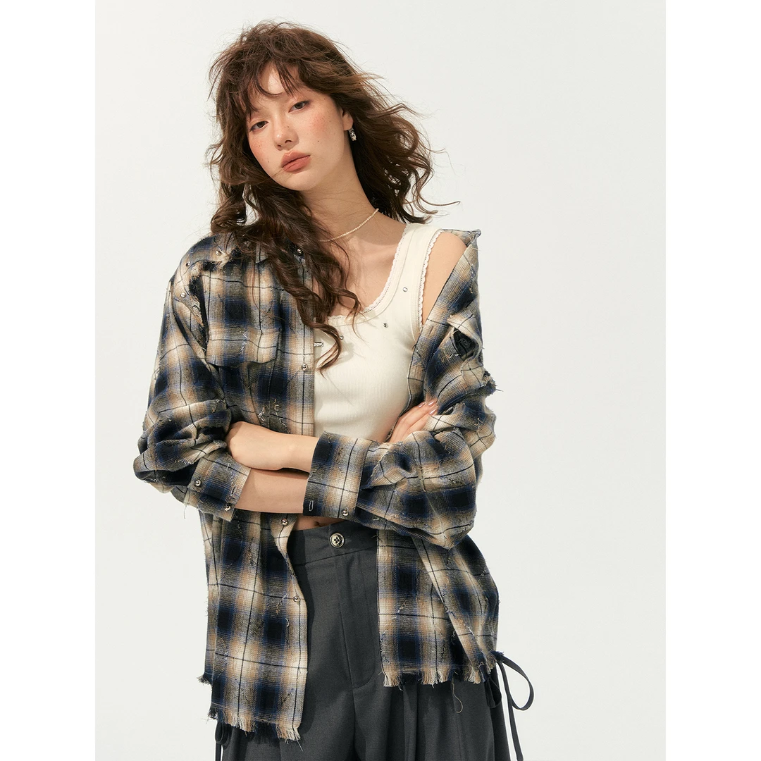 SOMESOWE轻朋克流苏格纹衬衫