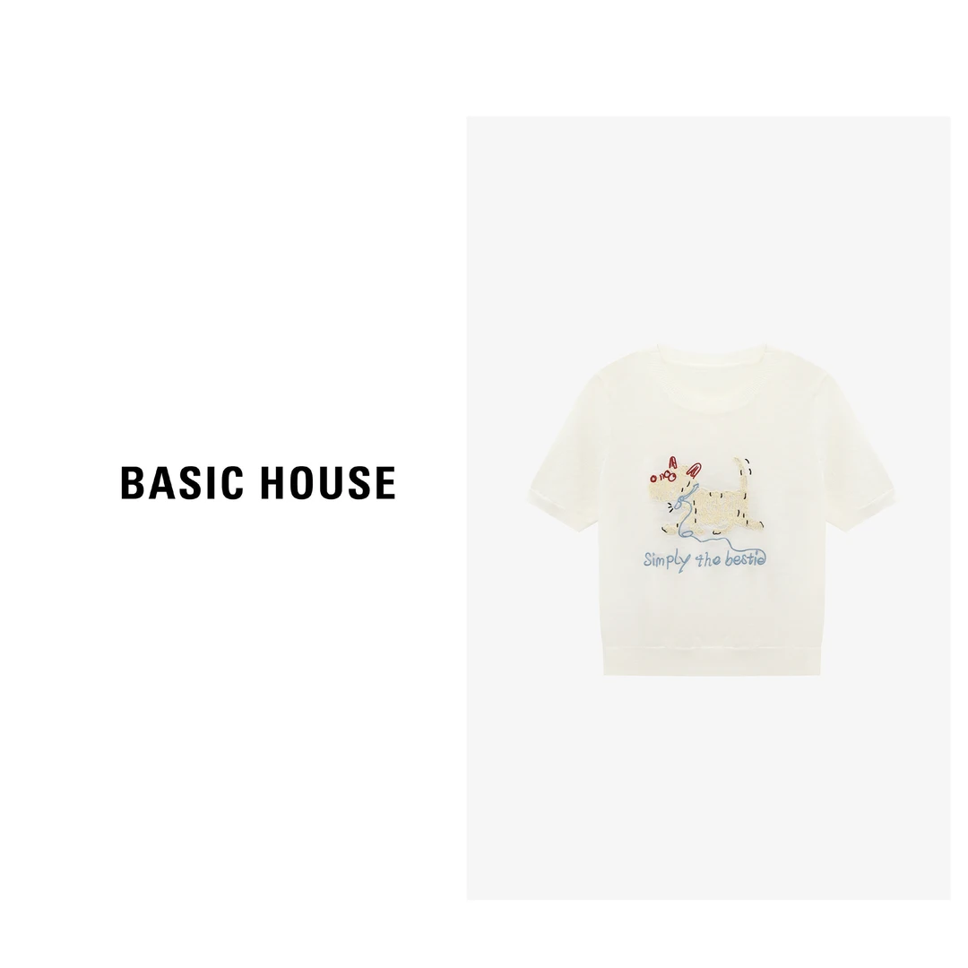 Basic House/百家好夏季甜美风格小狗清冷感针织衫-B0625B59482