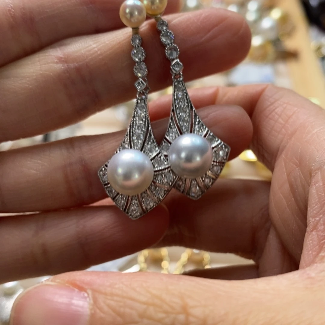 海水珍珠耳饰银S925镶嵌