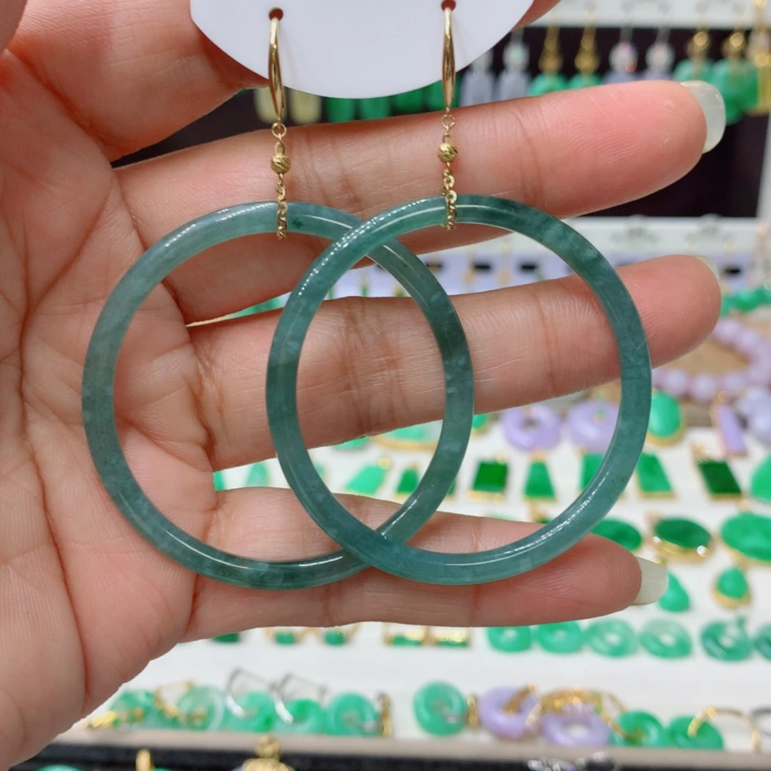 翡翠18K金镶嵌耳饰