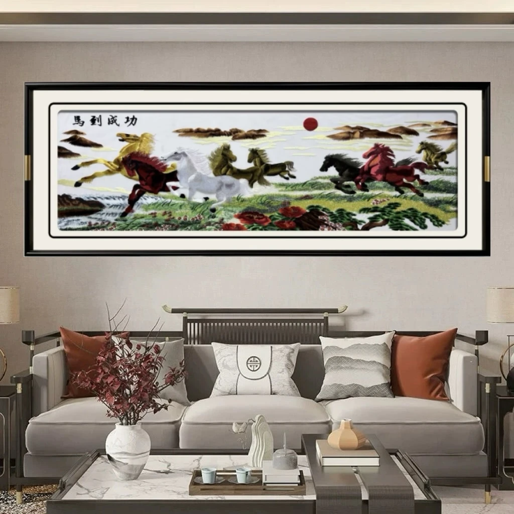 刺绣装饰画中国风横幅大匾走廊办公室客厅沙发刺绣成品新中式挂画