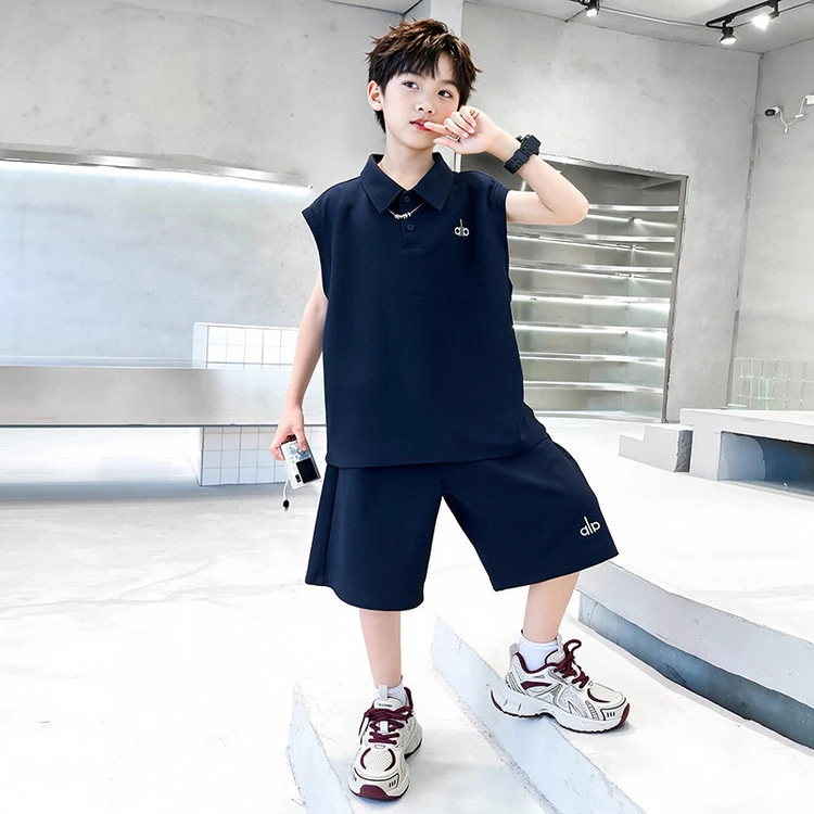 【泡泡仔】男童夏季无袖套装25新款中大童夏款男孩潮牌帅气时髦薄款
