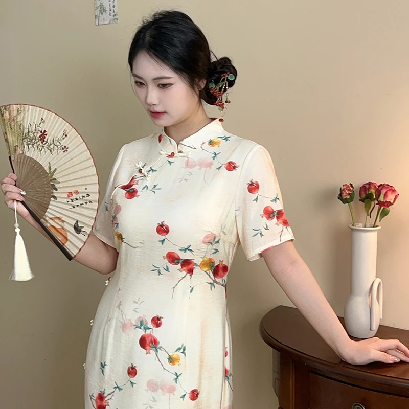 石榴花开【自制款】人棉柔软新中式少女改良版旗袍连衣裙夏季国风