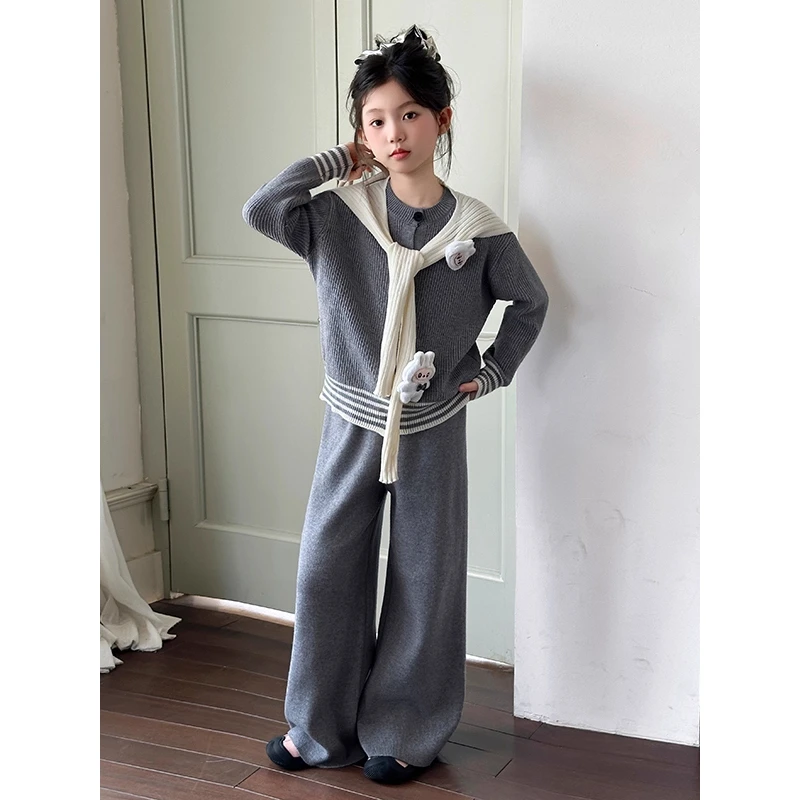 女童秋装巨好看套装2025新款儿童拉布布针织毛衣大童秋季洋气穿搭