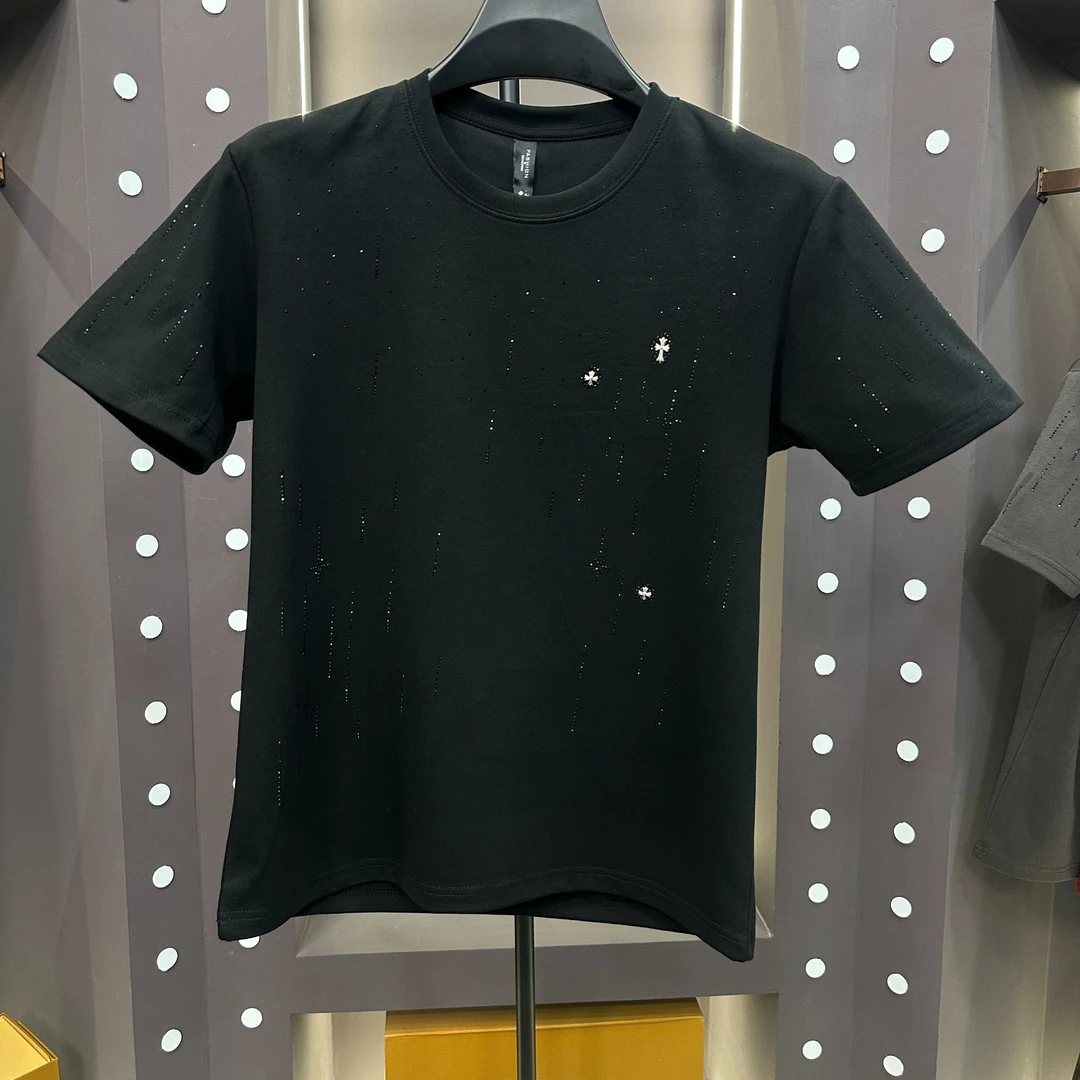 5502春季新款男士上衣轻奢爆款高定流星满钻重工半袖圆领百搭休闲