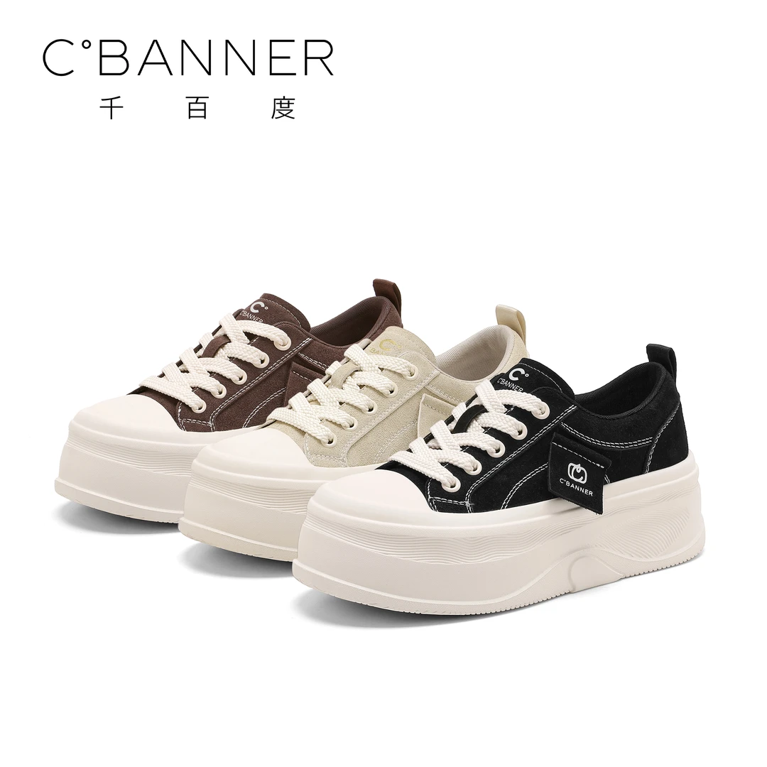 C.BANNER/千百度时尚休闲鞋女2025新款百搭潮流纯色厚底休闲板鞋