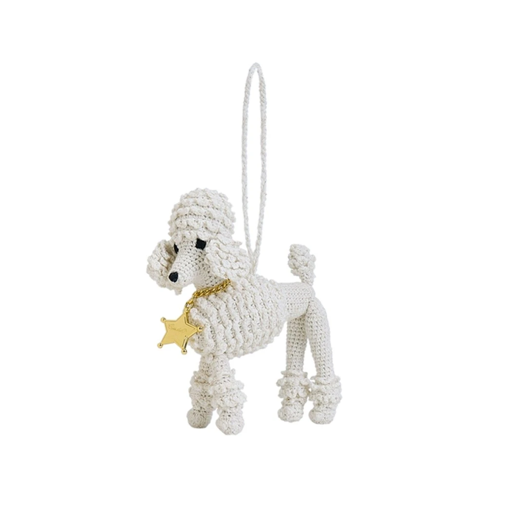 原创设计手工钩针狗挂饰配件包包小狗挂件秋冬款米白色