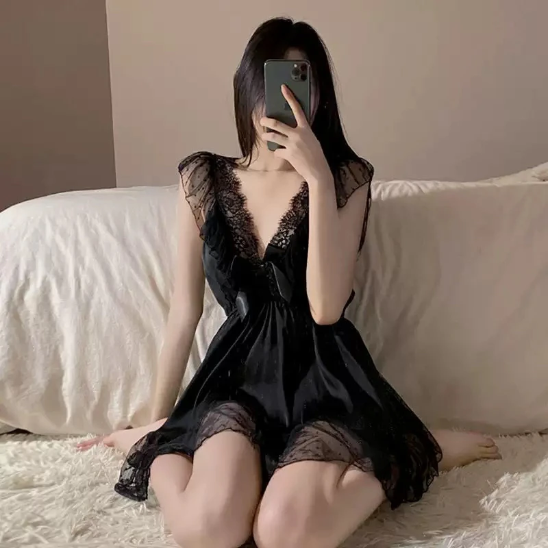 夏季睡衣女性感网纱蕾丝纯欲风家居服法式内衣女吊带裙