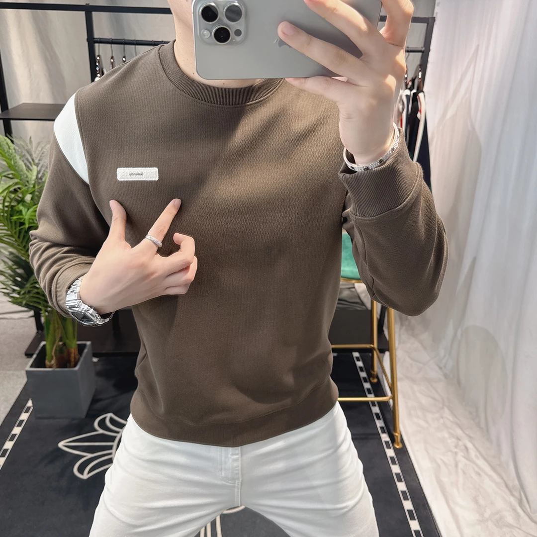 欧洲站高端纹理撞色拼接卫衣男2025秋季新款个性宽松潮牌套头上衣