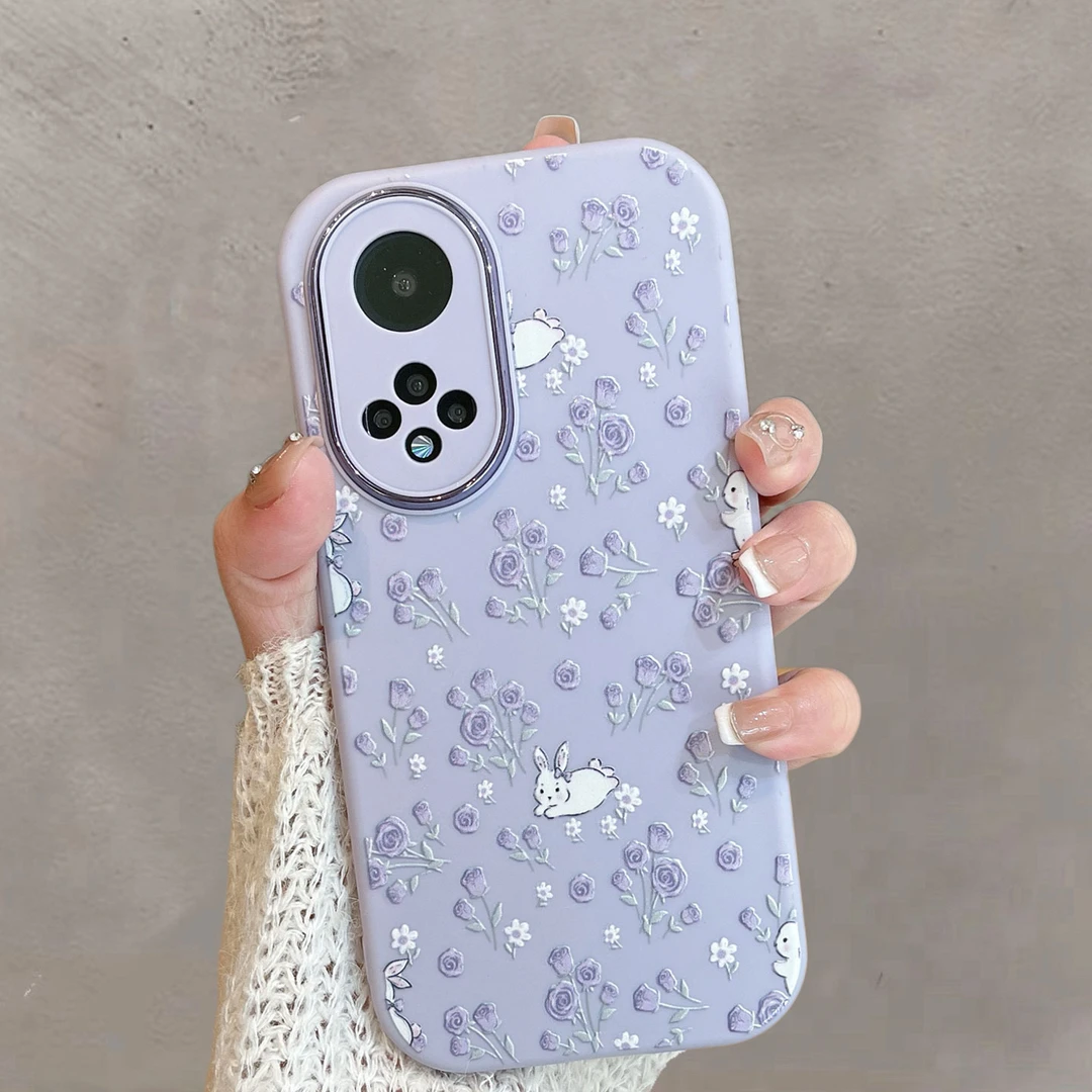 适用于华为nova9手机壳荣耀50pro紫色hinova9pro小清新花朵兔子女
