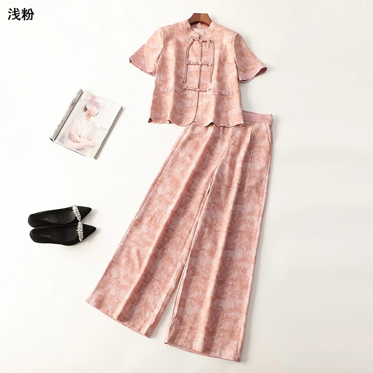 245511春长款五分袖立领外套裤子套装