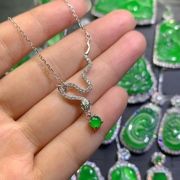 翡翠项链银S925镶嵌吊坠