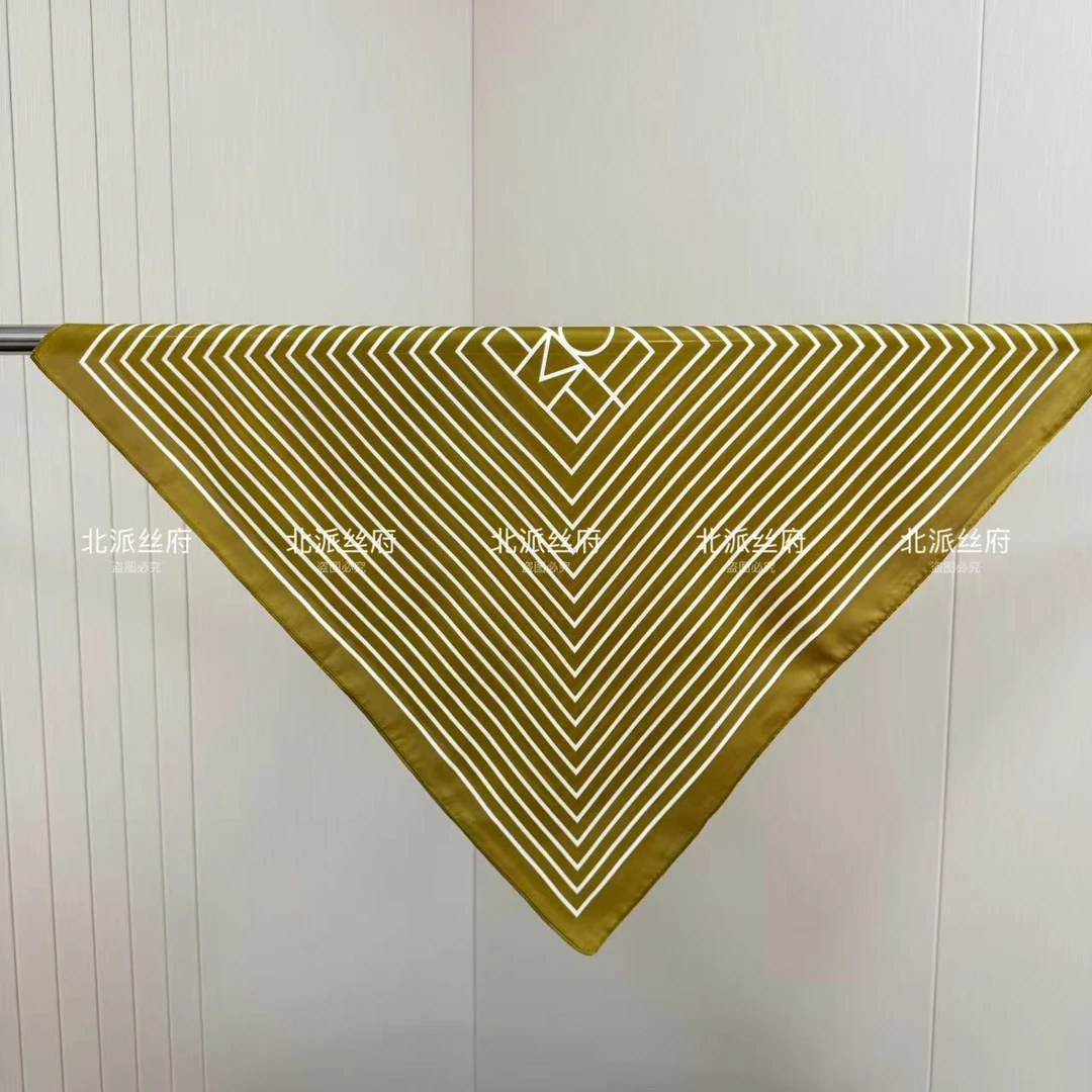 【芥末绿条纹】夏季洋气百搭珍珠缎经典时尚气质方巾70*70