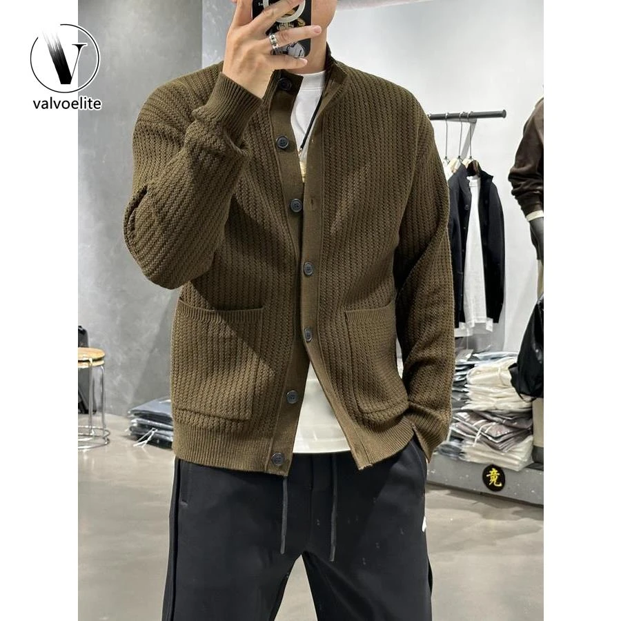VALVOELITE秋冬立领针织开衫男单排扣毛衣夹克外套痞帅褂子毛线衣