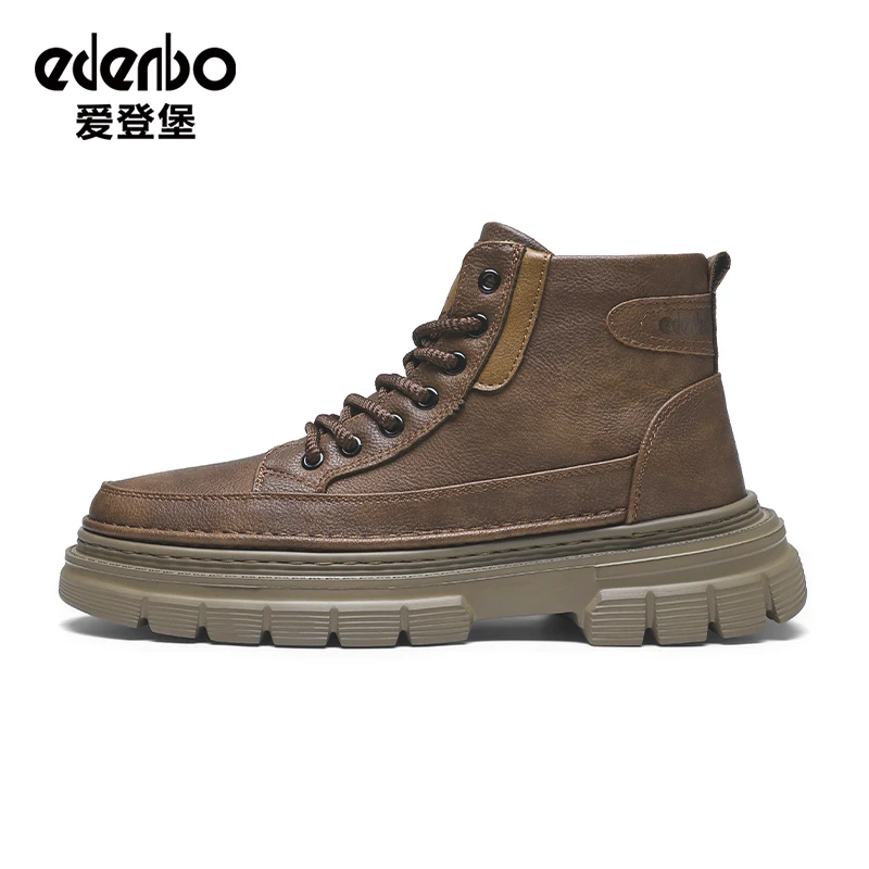爱登堡中帮马丁靴靴子男款短靴复古冬季男鞋秋冬高帮工装鞋男