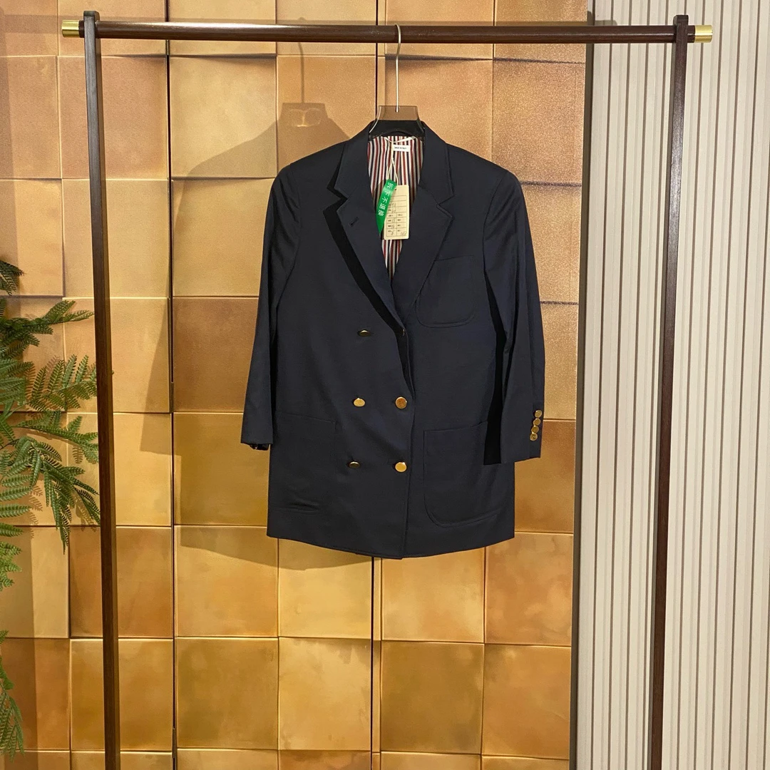 Thom Browne 学院风午夜蓝双排金扣西装外套/40码/99新/27309