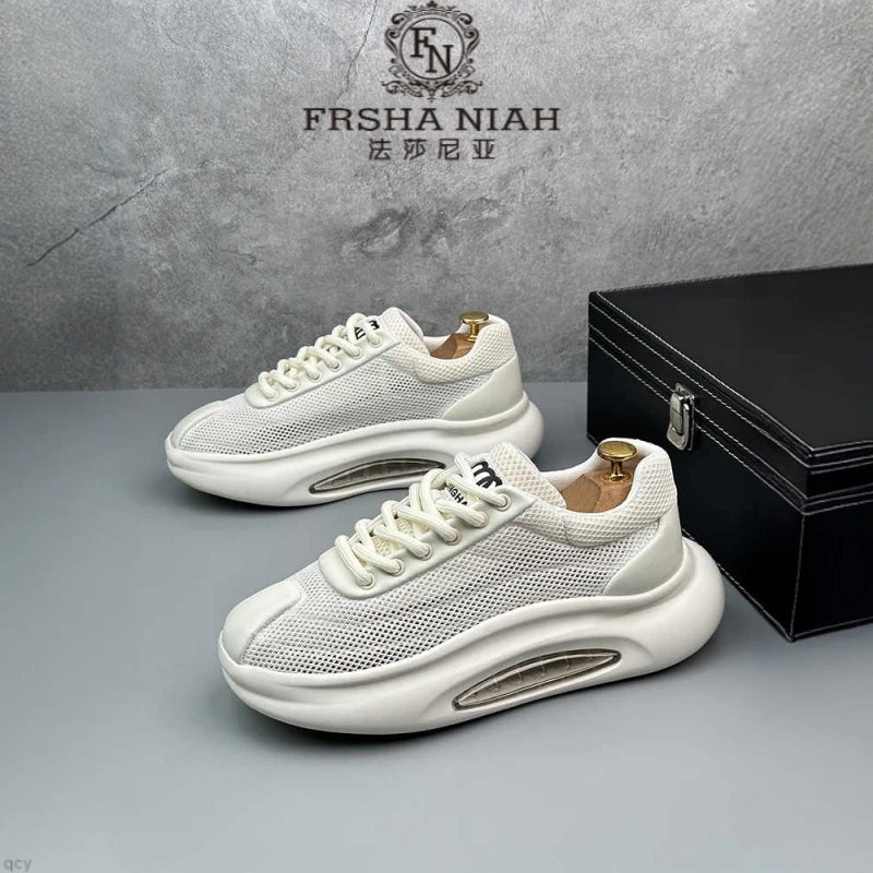 法莎尼亚网面鞋男士2025夏季新款镂空透气休闲厚底百搭气垫运动鞋