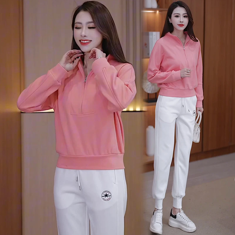 2025春秋新款时尚减龄宽松运动长袖外套潮韩版休闲卫衣女短款