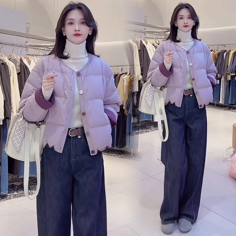 冬季新款韩系小众彩扣百搭棉衣外套女2025减龄气质高级感显白棉服