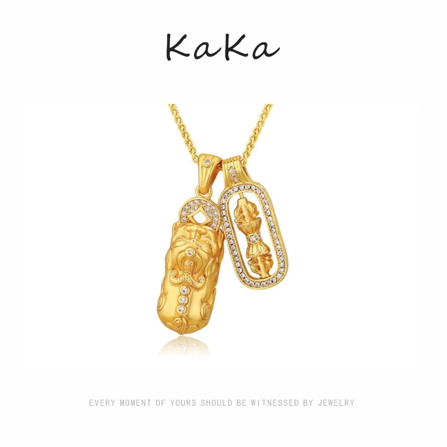 铜合金莫桑石项链 新中式铜合金色貔貅项链大气韦雪同款项链